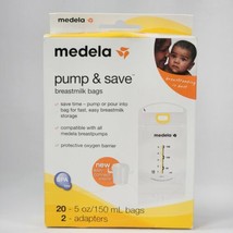 Medela Pump &amp; Save Breastmilk Bags (1 Box = 20 5oz/150 ml Bags And 2 Ada... - £5.33 GBP