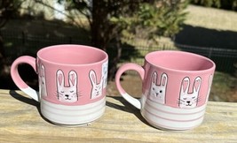 ELI+ANA Easter Embossed Bunny Rabbit Pink &amp; White Ceramic Coffee Cups Mu... - £23.52 GBP