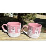 ELI+ANA Easter Embossed Bunny Rabbit Pink &amp; White Ceramic Coffee Cups Mu... - £23.62 GBP