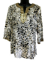 Animal Print Saint Tropez West Ladies Blouse Linen Rayon Metallic Design... - £16.75 GBP