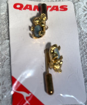 NIP 2 Qantas Airline Stickpins Koala Bear Blue Opalescent Stone Gold Tone - $19.80