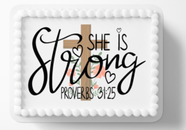 She Is Strong Proverbs 31:25  Christian Edible Image Birthday Cake Topper - £10.60 GBP+