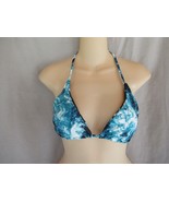 Shein triagle swim top padded removable pads Medium aqua blue print - $14.65