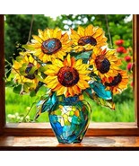 Sunflower Faux Stained Glass Acrylic Art Suncatcher – 9in - $491.84 MXN