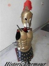 Armor Helmet 300 Leonidas Spartan W/Red Plume And Brass Antique Muscle Jacket - £146.45 GBP