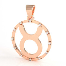 Taurus Zodiac Sign Diamond Bezel Pendant In Solid 14K Rose Gold - £236.25 GBP