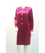 Vintage 80s/90s Magenta Fuschia Satin Pleated Fancy Oversized Shirt Dress - £115.83 GBP