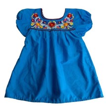 Handmade Mexican Embroidered Floral blue peasant top Size M - $24.74