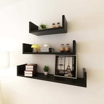  Wall Shelf Set of 3 Black MDF with a matte finish - $1,788.48 MXN