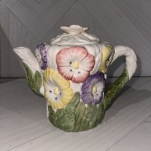 World Bazaar teapot flowers floral Spring Easter decor Morning Glory garden - £14.73 GBP