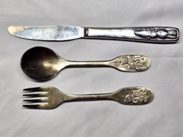 Vintage Child&#39;s Utensil Set Featuring Teddy Bear &amp; Bunny - Fork, Knife &amp;... - $11.98