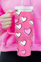 Rose Red Valentines Heart Printed Thermos Cup with Handle 40oz - $523.97 MXN