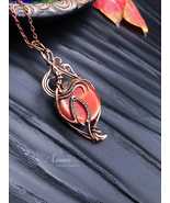 Fantasy Carnelian Wire Wrapped Pendant in Copper, Art Nouveau Style - $126.00