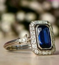 7.00ct Blue Sapphire Emerald Cut 10K White Gold Plated Wedding Engagement Ring - £45.97 GBP