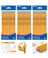 30 Ct Yellow Pencils Wood Cased Unsharpened Eraser Graphite #2 HB School... - £17.97 GBP