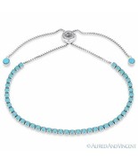 2.8mm Turquoise Blue Nano CZ Crystal Bolo Tennis Bracelet in 925 Sterlin... - £25.89 GBP