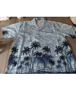 Vintage Ferugini Hawaiian Shirt Blue Tropical Palm Trees Ocean Button Do... - £21.92 GBP
