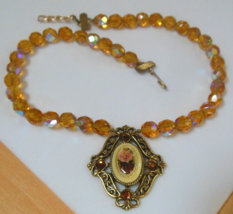 Vintage Signed Lisa Violetto Victorian Crystal/Enamel Rose Pendant Neckl... - $40.84