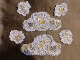 Sequins Pearls Cord French Bridal Lace Appliques Set #8 - £10.19 GBP