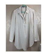 Kaari White Black Striped V-Neck Collared Long Sleeve Tunic Blouse Size ... - €23,50 EUR