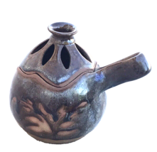 Studio Art Pottery Unique Candle Holder w Handle &amp; Lid Glazed Ceramic - Used Ex. - £22.09 GBP