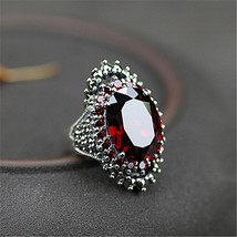 MOONROCY Vintage Red Blue Silver Color Rings Crystal Party Trendy CZ Ring for Wo - £15.43 GBP