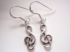 Treble Clef Plain Silver Earrings 925 Sterling Silver Dangle Corona Sun Jewelry - £5.04 GBP