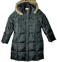 Michael Kors coat Women L Quilted Down Long Faux Fur Removable Hood Black Jacket - £85.77 GBP