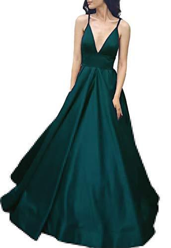 Spaghetti Straps Deep V Neck A Line Long Formal Prom Evening Dresses Teal US 12