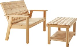 Patio Furniture Loveseat And Table Set By Lokatse Home, 2 Pcs., Wooden, Natural. - £182.99 GBP