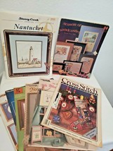 Vintage Cross Stitch Leaflets Patterns Christmas Stocking Country Lighthouse  - $24.73