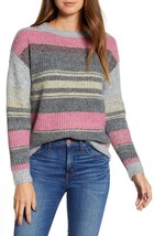 Caslon Women Dark Grey Pink Stripe Fluffy Crew Neck Sweater Nordstrom Large NWOT - £28.22 GBP