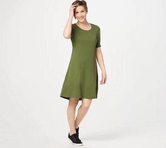 Isaac Mizrahi Live Cotton Elbow Sleeve green Dress reg S A351507 New - $19.79