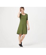 Isaac Mizrahi Live Cotton Elbow Sleeve green Dress reg S A351507 New - $19.79