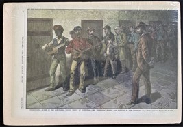 1883 Antique Becker Pottsville Pa Banjo Player Schuylkill Prison Handcolored Art - £64.87 GBP