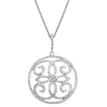 0.95 Carat Scroll Design Round Cut Diamond Chain 16&#39;&#39;Pendant 14k White Gold - $1,983.82