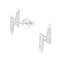 Lightning Bolt 925 Silver Stud Earrings with Cubic Zirconia - £12.69 GBP