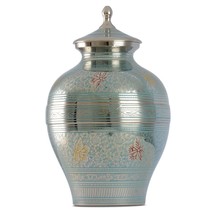 Large/Adult 228 Cubic Ins Blue Butterflies Brass Funeral Cremation Urn for Ashes - £128.58 GBP
