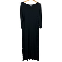 Chicos 3 Maxi Dress Women 16 18 Black Button Slit Jersey Stretch Knit 3/4 Sleeve - £39.52 GBP