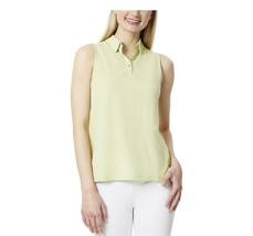 Jones New York Women&#39;s Yellow/Green Chambray Henley Collared Tank Top M NWT - £16.69 GBP