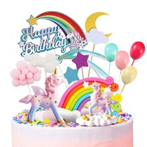 Unicorn Cake Topper, 2 Magic Unicorns Sculpture, 1 Rainbow, 1 Happy Birthday Ban - £23.72 GBP