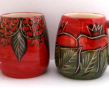 2X Vintage Porcelain Coffee Cup Mug Glazed Porcelain Tomato Design Azerb... - $39.59