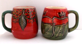 2X Vintage Porcelain Coffee Cup Mug Glazed Porcelain Tomato Design Azerbaijan - £31.18 GBP
