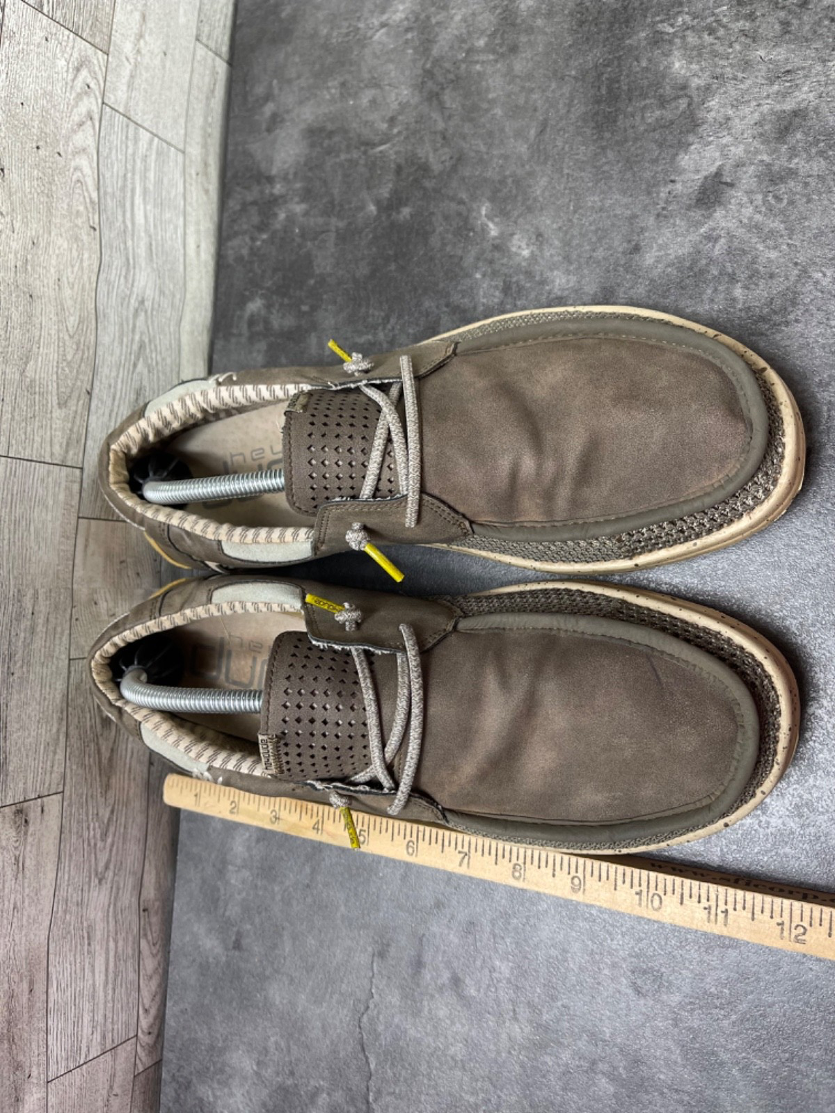 Hey Dude Loafers Men 12 M Welsh Shoes Brown Gray Canvas Slip On Casual Beach Item image 6