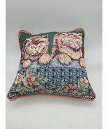 Vintage Cat Tapestry Throw Pillow Kitty Cats Blue Eyes Beige 12&quot; Square  - $17.50