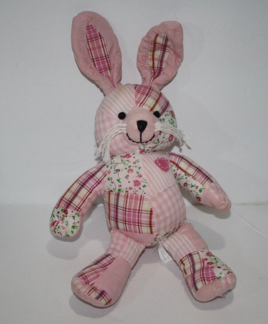 Pottery Barn Kids Plush Easter Bunny Rabbit 12" Pink Patchwork Calico Gingham - $61.92