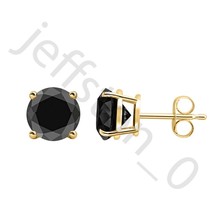 0.60 Ctw Round Cut Black Spinel 14k Yellow Gold Over Solitaire Stud Earrings 4mm - £10.73 GBP