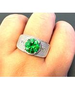 men silver 925 ring solid sterling silver 925 ring for men green stone p... - $98.01