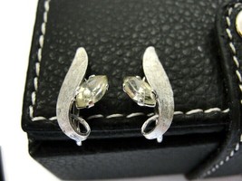 1950 Sterling 925 Silver Screw Back Earrings Van Dell Flower Rhinestone ... - $28.96