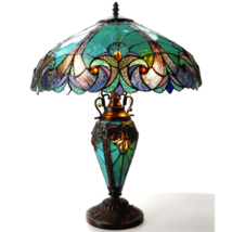 LIAISON Tiffany-style 3 Light Victorian Double Lit Table Lamp 18&quot; Shade - $326.58